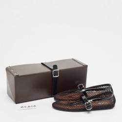 Pre Owned Alaia Black Fishnet and Patent Leather Ballet Flats Size 38
