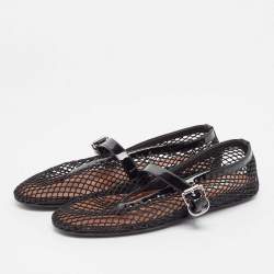 Pre Owned Alaia Black Fishnet and Patent Leather Ballet Flats Size 38