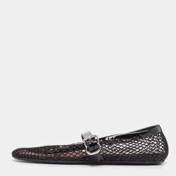 Pre Owned Alaia Black Fishnet and Patent Leather Ballet Flats Size 38