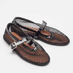 Pre Owned Alaia Black Fishnet and Patent Leather Ballet Flats Size 38