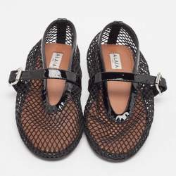 Pre Owned Alaia Black Fishnet and Patent Leather Ballet Flats Size 38
