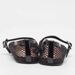 Pre Owned Alaia Black Fishnet and Patent Leather Ballet Flats Size 38