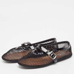 Pre Owned Alaia Black Mesh and Patent Leather Angele Ballet Flats Size 39