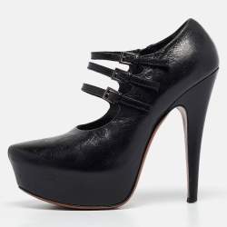 Alaia Black Leather Platform Mary Jane Pumps Size 38