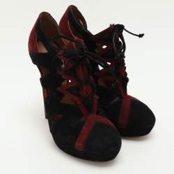 Alaia Burgundy/Black Suede Lace Up Booties Size 37