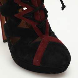 Alaia Burgundy/Black Suede Lace Up Booties Size 37