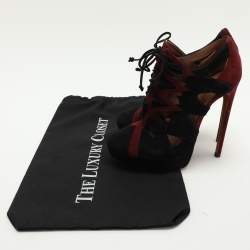 Alaia Burgundy/Black Suede Lace Up Booties Size 37