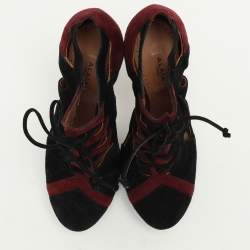 Alaia Burgundy/Black Suede Lace Up Booties Size 37