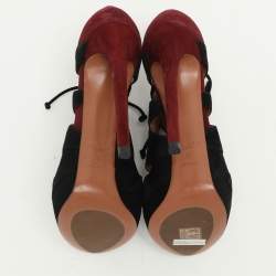 Alaia Burgundy/Black Suede Lace Up Booties Size 37