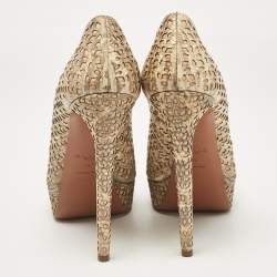 Alaia Beige/Grey Embossed Lizard Laser Cut Peep Toe Platform Pumps Size 38