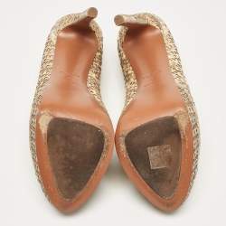 Alaia Beige/Grey Embossed Lizard Laser Cut Peep Toe Platform Pumps Size 38