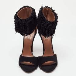 Alaia Black Suede Fringed Chamois Ankle Cuff Sandals Size 37