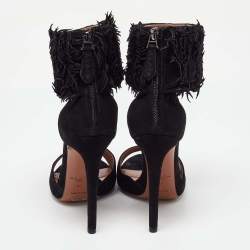 Alaia Black Suede Fringed Chamois Ankle Cuff Sandals Size 37