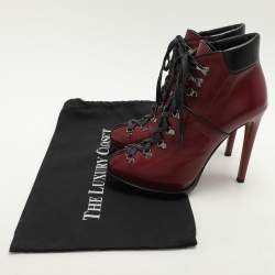Alaia Burgundy Leather Lace Up Platform Booties Size 39.5