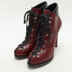 Alaia Burgundy Leather Lace Up Platform Booties Size 39.5