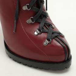 Alaia Burgundy Leather Lace Up Platform Booties Size 39.5