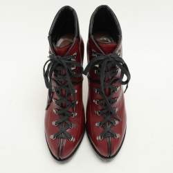 Alaia Burgundy Leather Lace Up Platform Booties Size 39.5