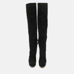 Pre Owned Alaia Black Suede Knee Length Boots Size 36
