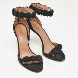 Alaia Black Suede La Bombe Ankle Strap Sandals Size 37