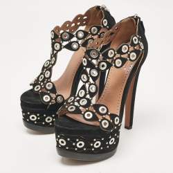Alaia Black Suede Eyelet Studded Platform Sandals Size 36.5