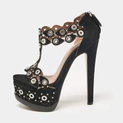 Alaia Black Suede Eyelet Studded Platform Sandals Size 36.5