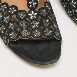 Pre Owned Alaia Black Laser Cut Suede Crystal Embellished Flat Sandals Size 40