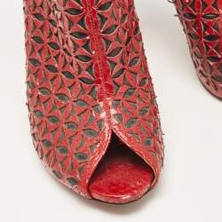 Alaia Red Laser Cut Python Peep Toe Booties Size 40