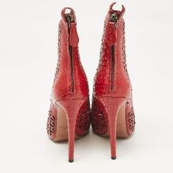 Alaia Red Laser Cut Python Peep Toe Booties Size 40