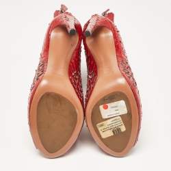 Alaia Red Laser Cut Python Peep Toe Booties Size 40