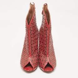 Alaia Red Laser Cut Python Peep Toe Booties Size 40
