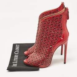 Alaia Red Laser Cut Python Peep Toe Booties Size 40