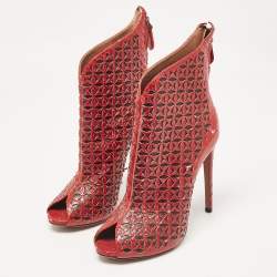 Alaia Red Laser Cut Python Peep Toe Booties Size 40