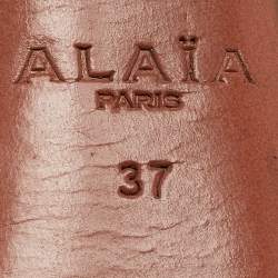Alaia Burgundy Leather Studded and Laser Cut Ankle Strap Sandals Size 37