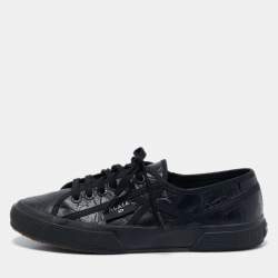 Alaia Black Croc Embossed Leather Superga Low Top Sneakers Size 39