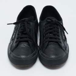 Alaia Black Croc Embossed Leather Superga Low Top Sneakers Size 39