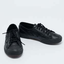 Alaia Black Croc Embossed Leather Superga Low Top Sneakers Size 39