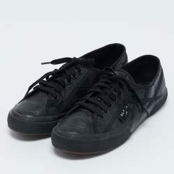 Alaia Black Croc Embossed Leather Superga Low Top Sneakers Size 39
