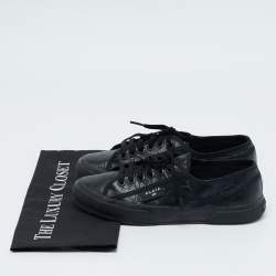 Alaia Black Croc Embossed Leather Superga Low Top Sneakers Size 39