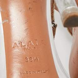 Alaia Silver Leather Cut Out Studded Ankle Strap Sandals Size 38.5