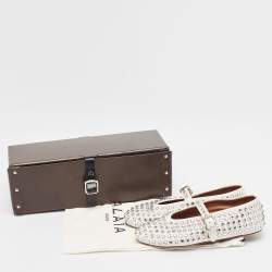 Pre Owned Alaia White Leather Crystal Embellished Mary Jane Ballet Flats Size 37
