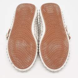 Pre Owned Alaia White Leather Crystal Embellished Mary Jane Ballet Flats Size 37