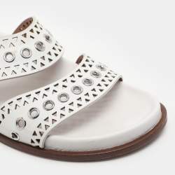 Alaia White Leather Grommet Flat Slides Size 36.5