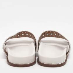 Alaia White Leather Grommet Flat Slides Size 36.5