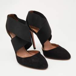 Alaia Black Suede and Stretch Fabric Cross Strap Pumps Size 38.5