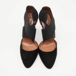 Alaia Black Suede and Stretch Fabric Cross Strap Pumps Size 38.5