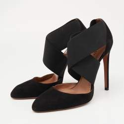 Alaia Black Suede and Stretch Fabric Cross Strap Pumps Size 38.5
