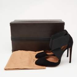 Alaia Black Suede and Stretch Fabric Cross Strap Pumps Size 38.5