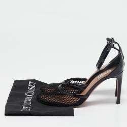 Alaia Black Mesh and Patent Leather Fishnet Ankle Strap Sandals Size 36