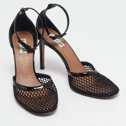 Alaia Black Mesh and Patent Leather Fishnet Ankle Strap Sandals Size 36