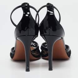 Alaia Black Mesh and Patent Leather Fishnet Ankle Strap Sandals Size 36
